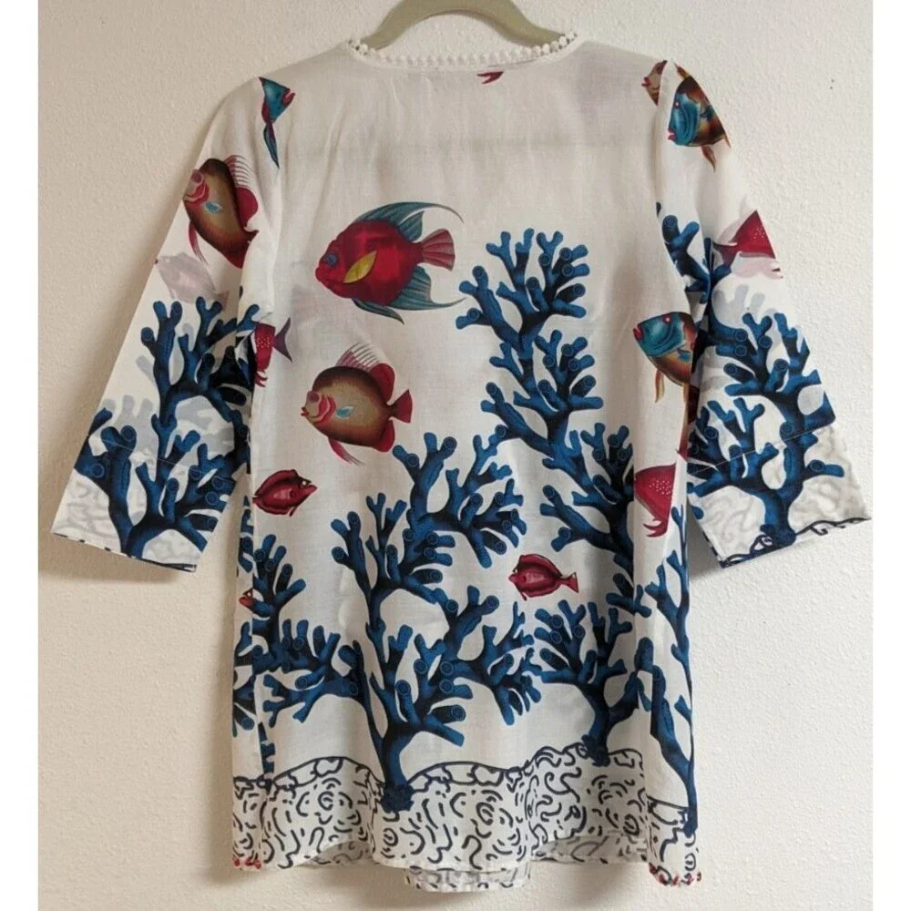 Women's Soft Surroundings Coral Reef Fish Seychelles Tunic/Dress/Cover-Up PXS - Picture 10 of 14